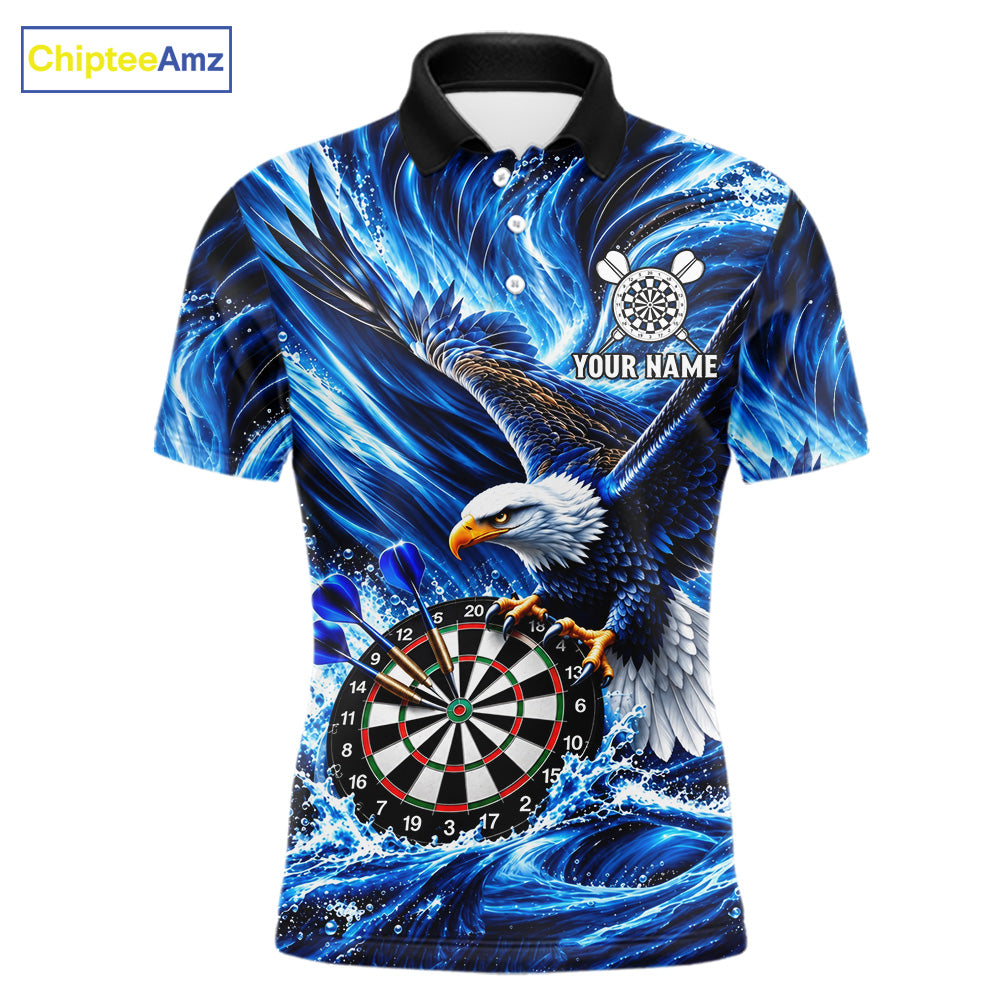 Custom Mens Eagle Darts Polo Quarter-Zip Shirt Blue Water Splash Darts Tournament Team Shirt NYN4661