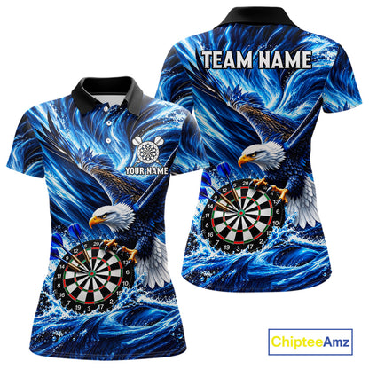 Custom Women Eagle Darts Polo Quarter-Zip Shirt Blue Water Splash Darts Tournament Team Shirt NYN4661