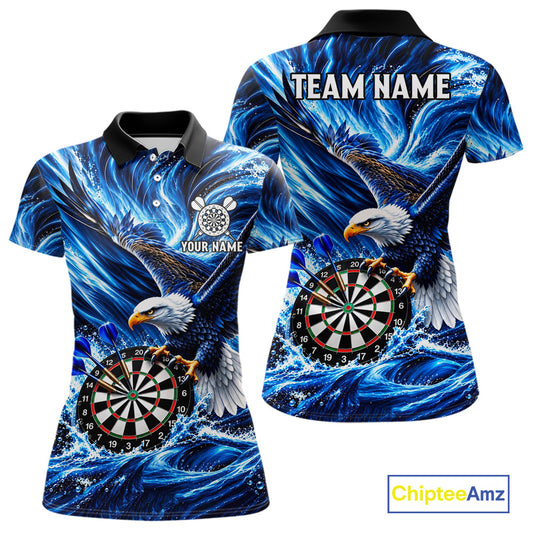 Custom Women Eagle Darts Polo Quarter-Zip Shirt Blue Water Splash Darts Tournament Team Shirt NYN4661