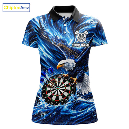 Custom Women Eagle Darts Polo Quarter-Zip Shirt Blue Water Splash Darts Tournament Team Shirt NYN4661