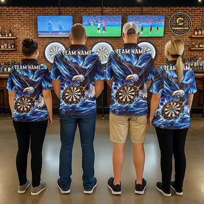 Custom Mens Eagle Darts Polo Quarter-Zip Shirt Blue Water Splash Darts Tournament Team Shirt NYN4661
