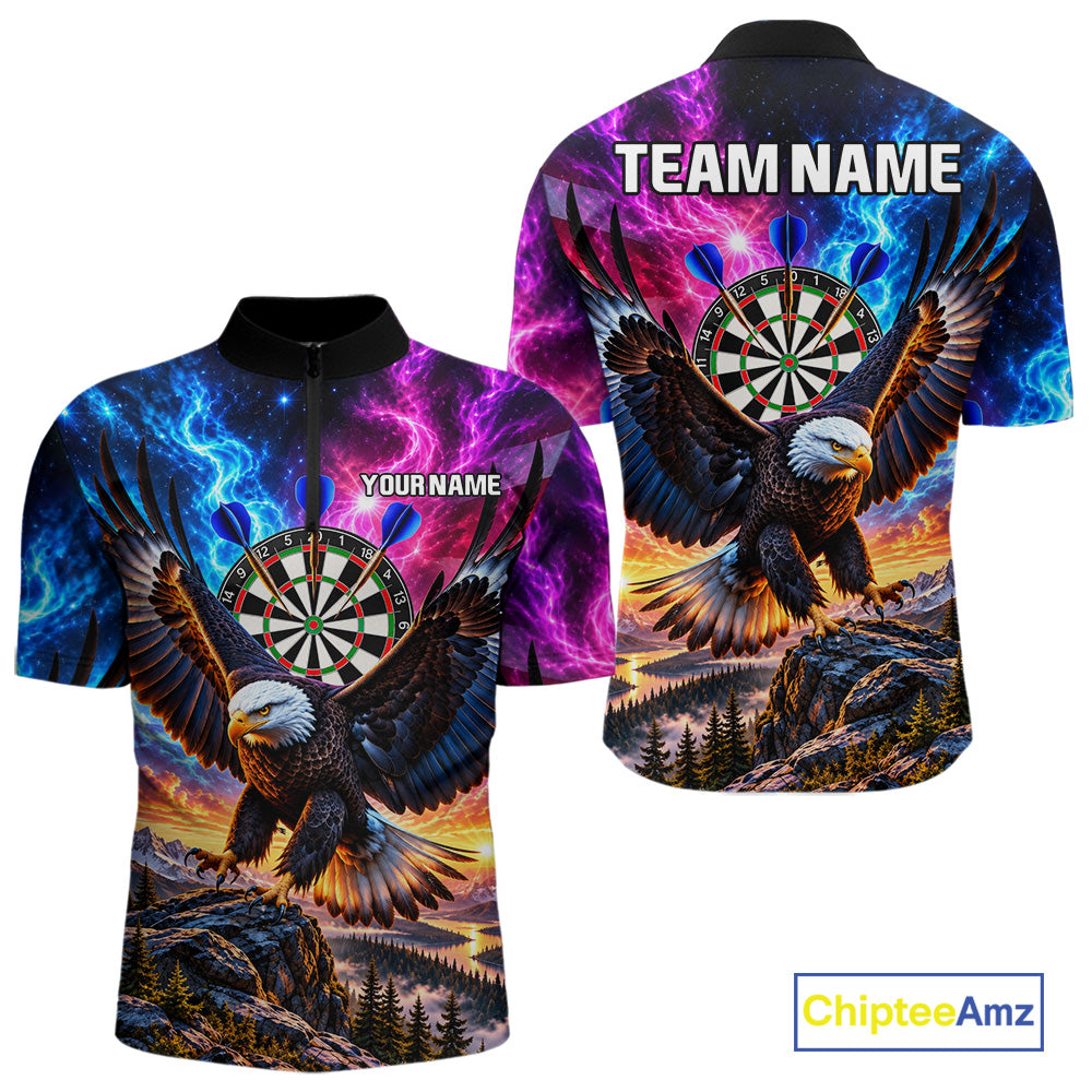 Custom Eagle Dart Polo 1/4-Zip Shirt For Men Smoke Mountain Eagle Dart Team Tournament Shirt NYN4666