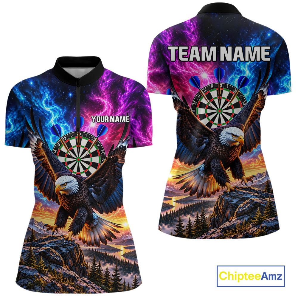 Custom Eagle Dart Polo 1/4-Zip Shirt For Women Smoke Mountain Eagle Dart Team Tournament Shirt NYN4666