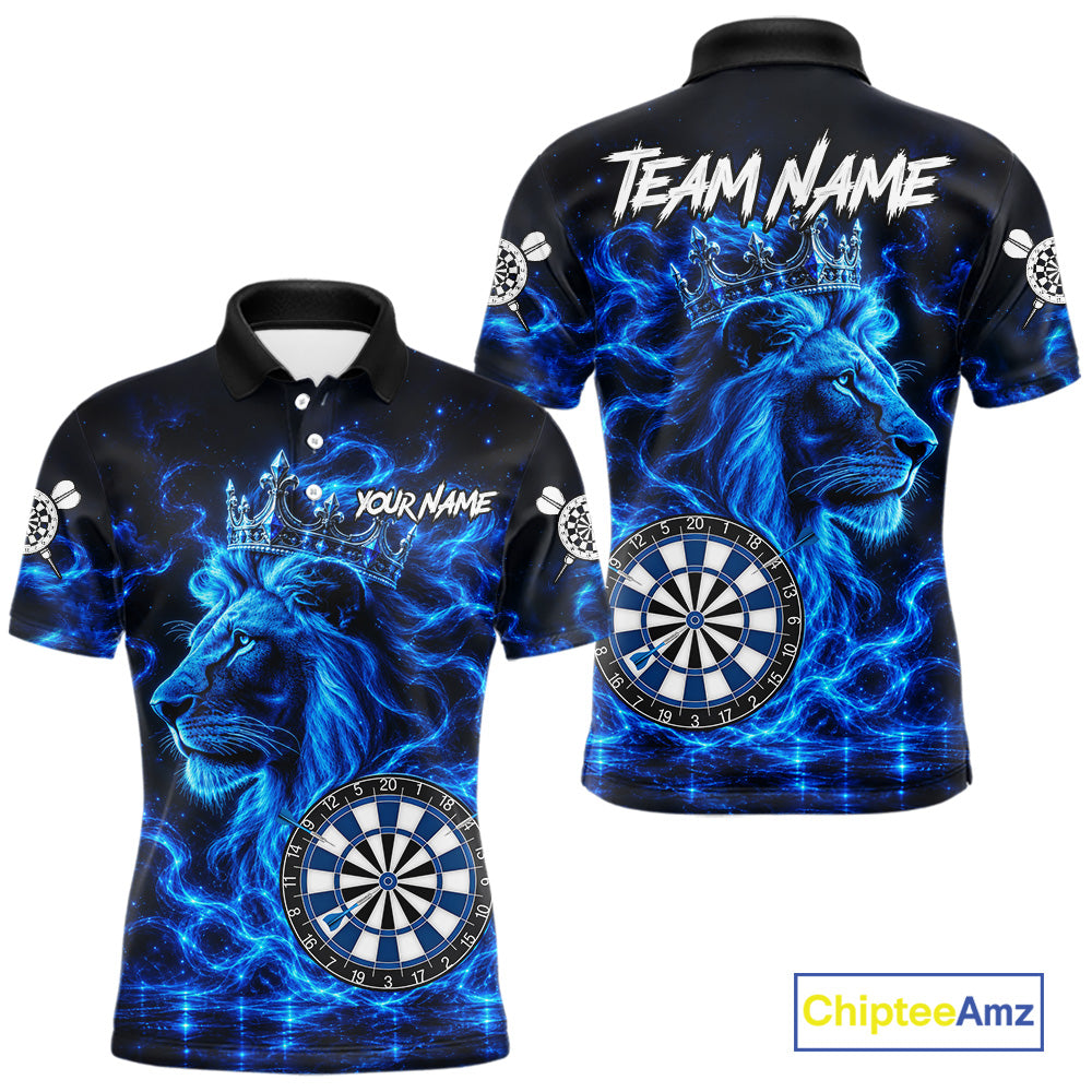 Personalized Lion Darts Polo Quarter-Zip Shirt For Men Custom Blue Flame Lion Dart Team Uniform Jersey NYN4668