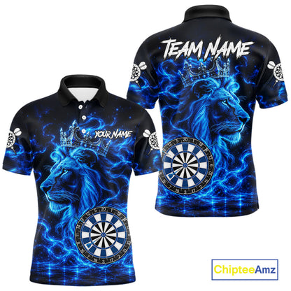 Personalized Lion Darts Polo Quarter-Zip Shirt For Men Custom Blue Flame Lion Dart Team Uniform Jersey NYN4668