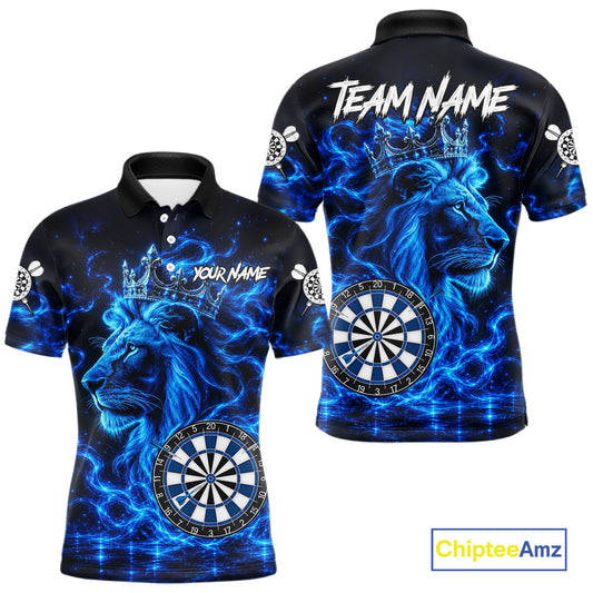 Personalized Lion Darts Polo Quarter-Zip Shirt For Men Custom Blue Flame Lion Dart Team Uniform Jersey NYN4668
