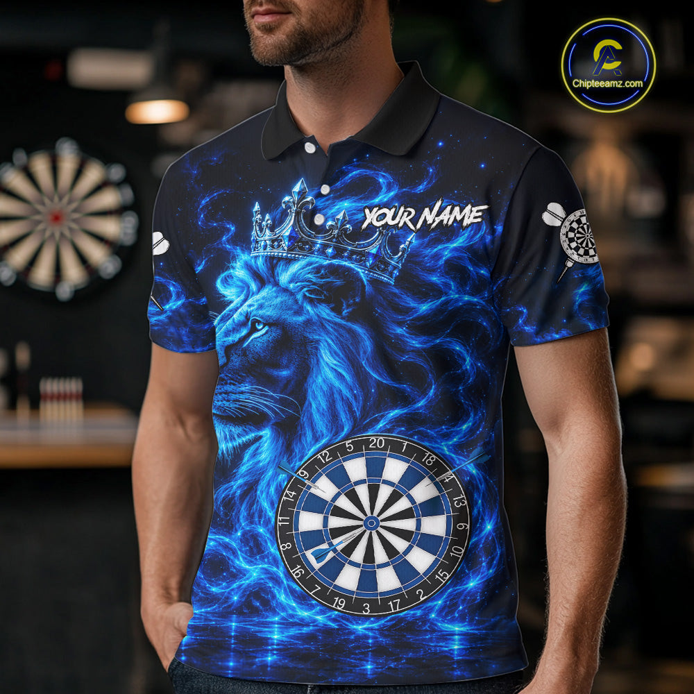 Personalized Lion Darts Polo Quarter-Zip Shirt For Men Custom Blue Flame Lion Dart Team Uniform Jersey NYN4668