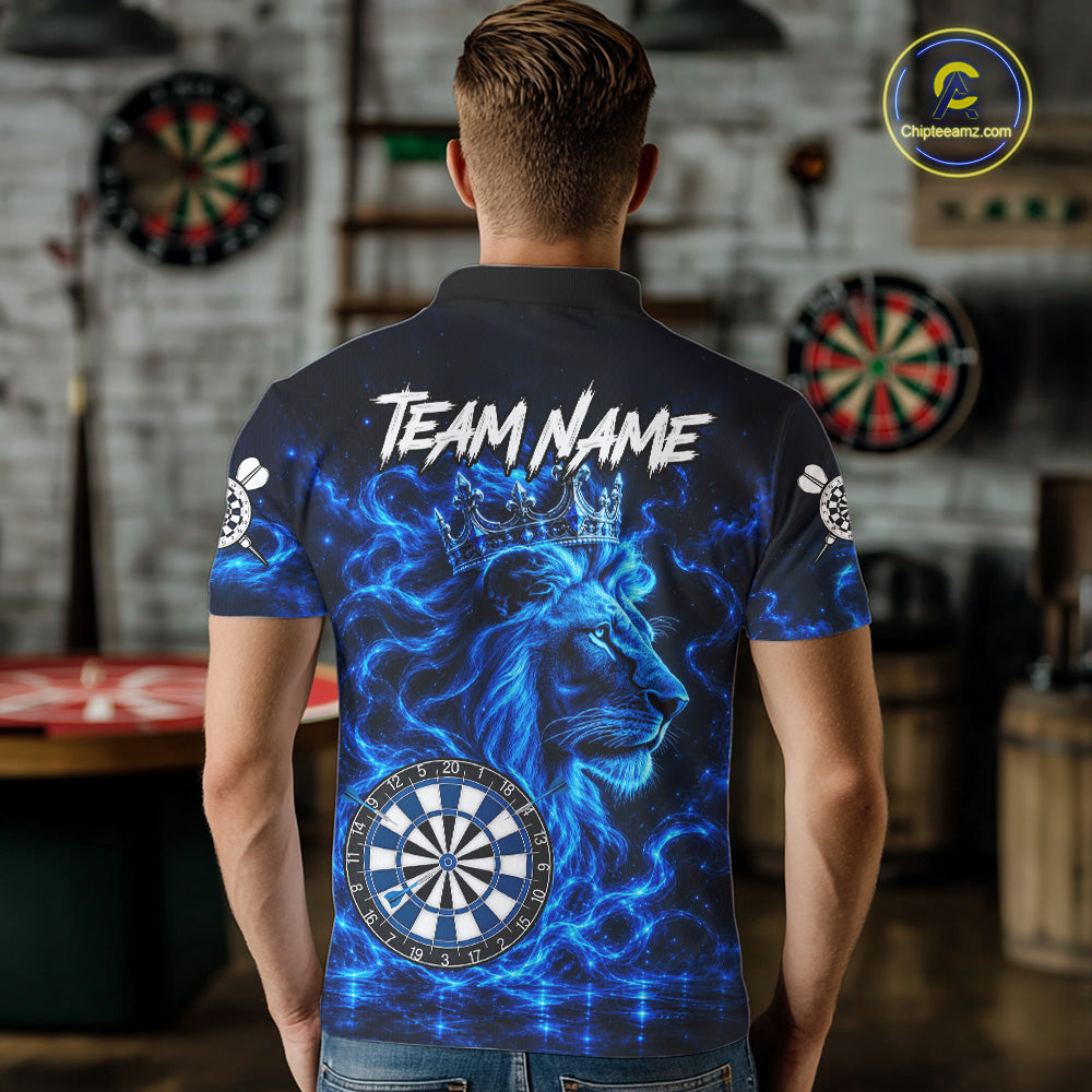 Personalized Lion Darts Polo Quarter-Zip Shirt For Men Custom Blue Flame Lion Dart Team Uniform Jersey NYN4668