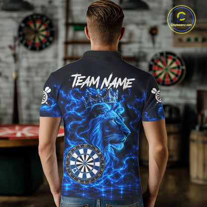 Personalized Lion Darts Polo Quarter-Zip Shirt For Men Custom Blue Flame Lion Dart Team Uniform Jersey NYN4668