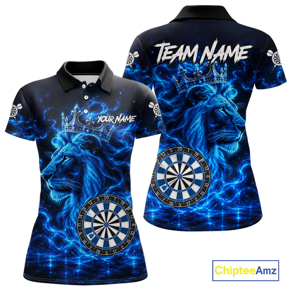Personalized Lion Darts Polo Quarter-Zip Shirt For Women Custom Blue Flame Lion Dart Team Uniform Jersey NYN4668
