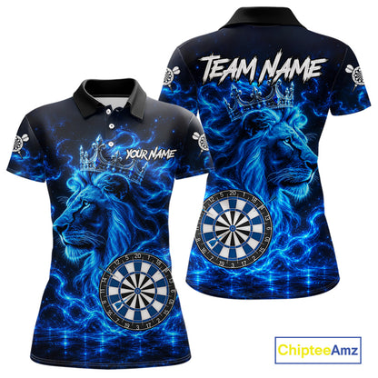 Personalized Lion Darts Polo Quarter-Zip Shirt For Women Custom Blue Flame Lion Dart Team Uniform Jersey NYN4668