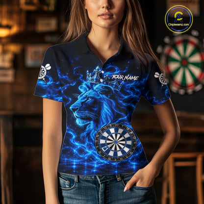 Personalized Lion Darts Polo Quarter-Zip Shirt For Women Custom Blue Flame Lion Dart Team Uniform Jersey NYN4668