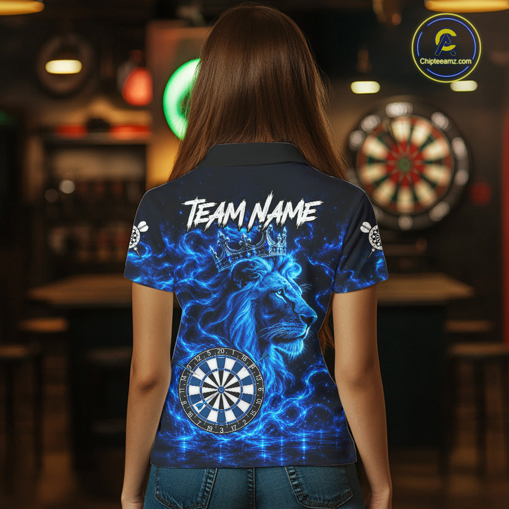 Personalized Lion Darts Polo Quarter-Zip Shirt For Women Custom Blue Flame Lion Dart Team Uniform Jersey NYN4668