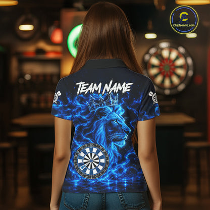Personalized Lion Darts Polo Quarter-Zip Shirt For Women Custom Blue Flame Lion Dart Team Uniform Jersey NYN4668