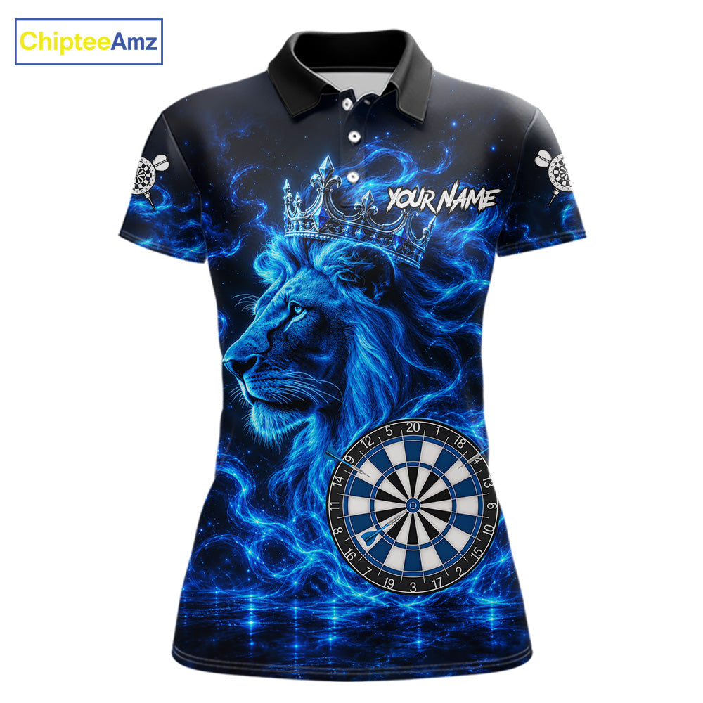 Personalized Lion Darts Polo Quarter-Zip Shirt For Women Custom Blue Flame Lion Dart Team Uniform Jersey NYN4668