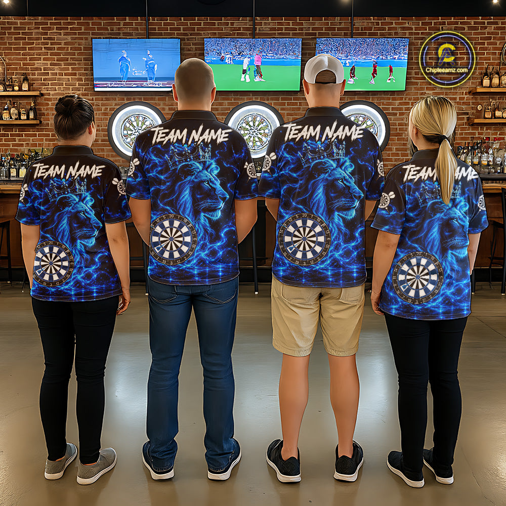 Personalized Lion Darts Polo Quarter-Zip Shirt For Men Custom Blue Flame Lion Dart Team Uniform Jersey NYN4668