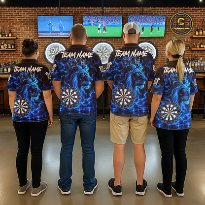Personalized Lion Darts Polo Quarter-Zip Shirt For Men Custom Blue Flame Lion Dart Team Uniform Jersey NYN4668