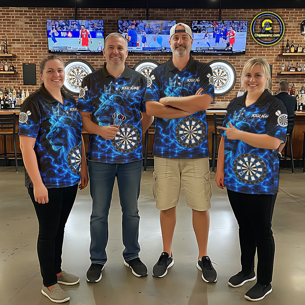 Personalized Lion Darts Polo Quarter-Zip Shirt For Men Custom Blue Flame Lion Dart Team Uniform Jersey NYN4668