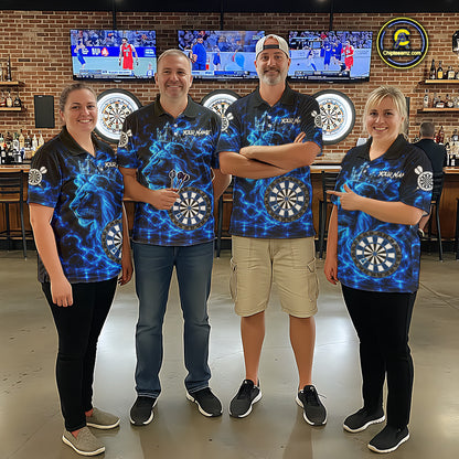 Personalized Lion Darts Polo Quarter-Zip Shirt For Men Custom Blue Flame Lion Dart Team Uniform Jersey NYN4668