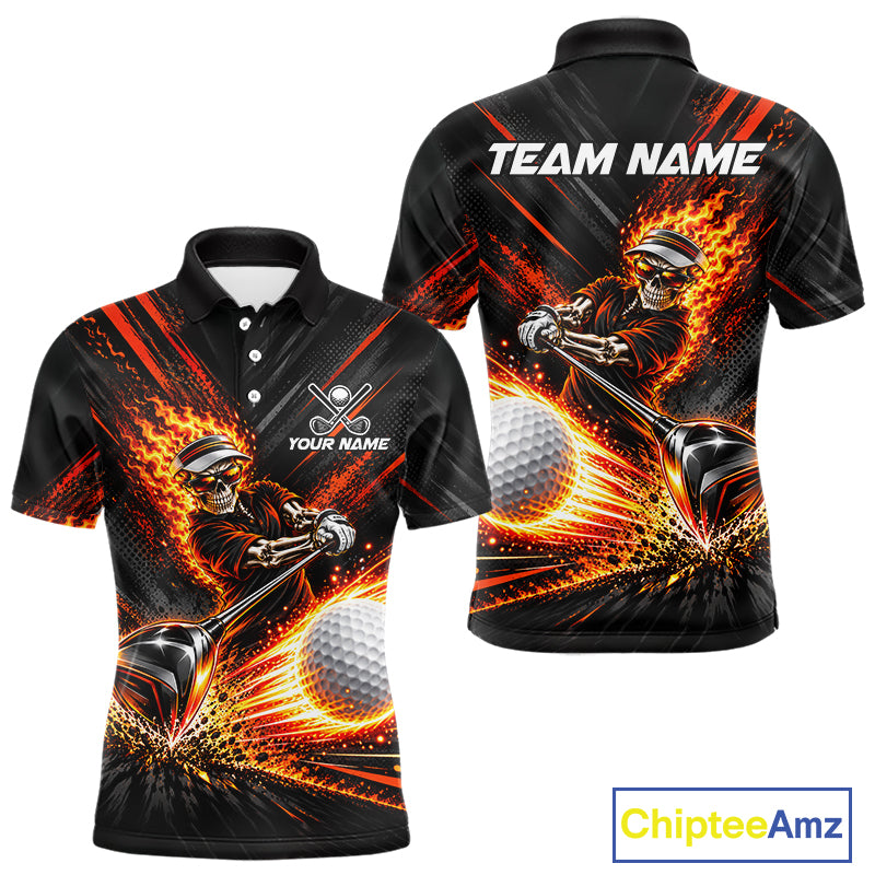 Custom Flaming Skull Golf Polo Shirt For Men Personalized Skeleton Golf Shirt Golf Team Apparel NYN5014