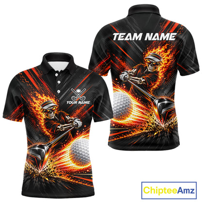 Custom Flaming Skull Golf Polo Shirt For Men Personalized Skeleton Golf Shirt Golf Team Apparel NYN5014