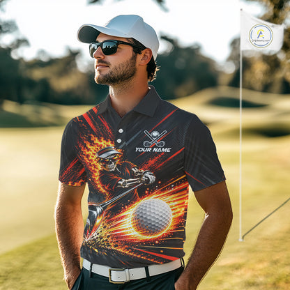Custom Flaming Skull Golf Polo Shirt For Men Personalized Skeleton Golf Shirt Golf Team Apparel NYN5014