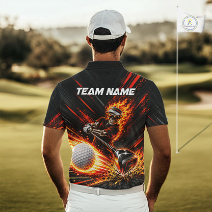 Custom Flaming Skull Golf Polo Shirt For Men Personalized Skeleton Golf Shirt Golf Team Apparel NYN5014