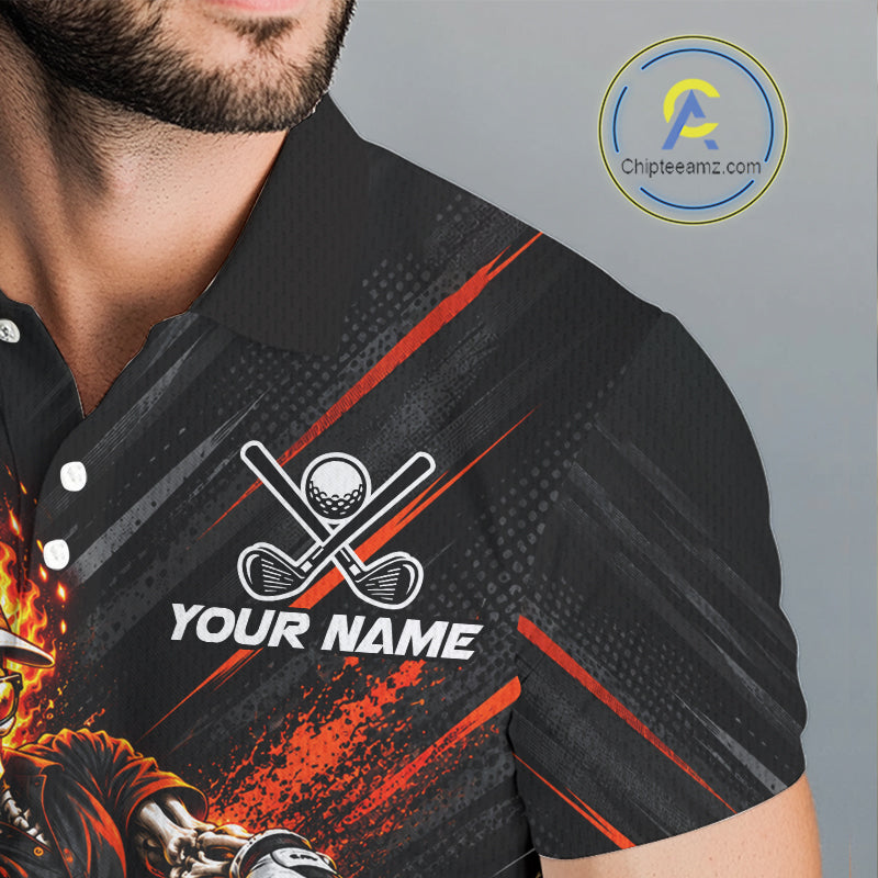 Custom Flaming Skull Golf Polo Shirt For Men Personalized Skeleton Golf Shirt Golf Team Apparel NYN5014