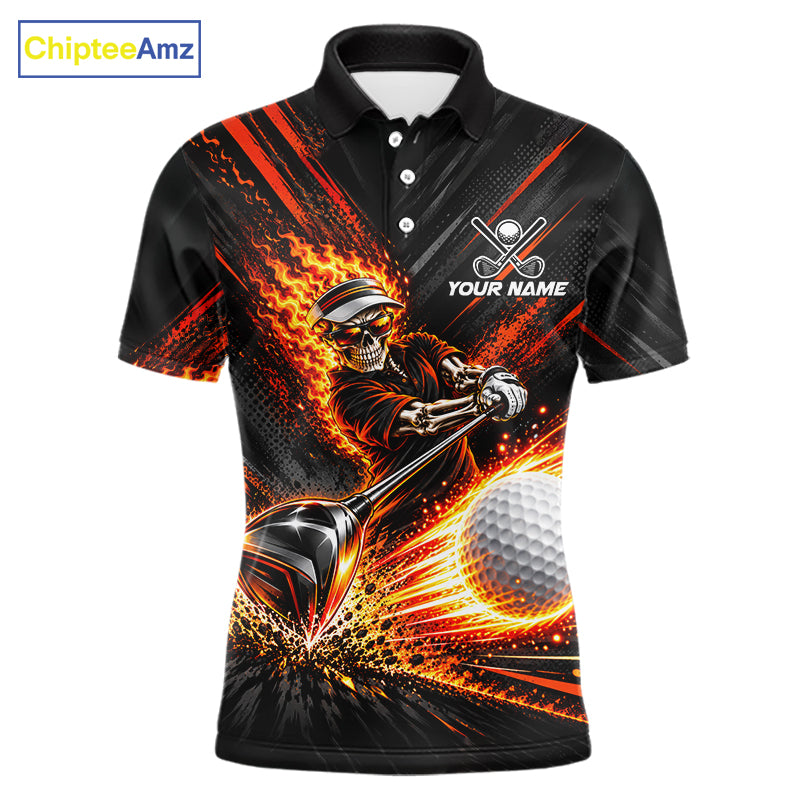 Custom Flaming Skull Golf Polo Shirt For Men Personalized Skeleton Golf Shirt Golf Team Apparel NYN5014