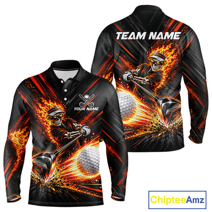 Custom Flaming Skull Golf Polo Shirt For Men Personalized Skeleton Golf Shirt Golf Team Apparel NYN5014