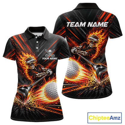 Custom Flaming Skull Golf Polo Shirt For Women Personalized Skeleton Golf Shirt Golf Team Apparel NYN5014