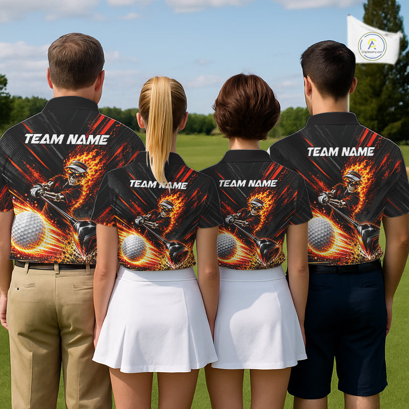 Custom Flaming Skull Golf Polo Shirt For Men Personalized Skeleton Golf Shirt Golf Team Apparel NYN5014