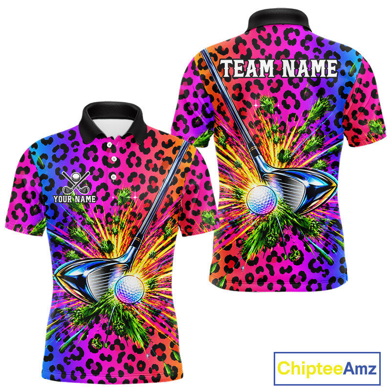 Personalized Rainbow Leopard Men Golf Polo Shirt Custom Colorful Golf Club Golf Team Jersey NYN5029