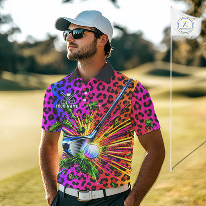 Personalized Rainbow Leopard Men Golf Polo Shirt Custom Colorful Golf Club Golf Team Jersey NYN5029