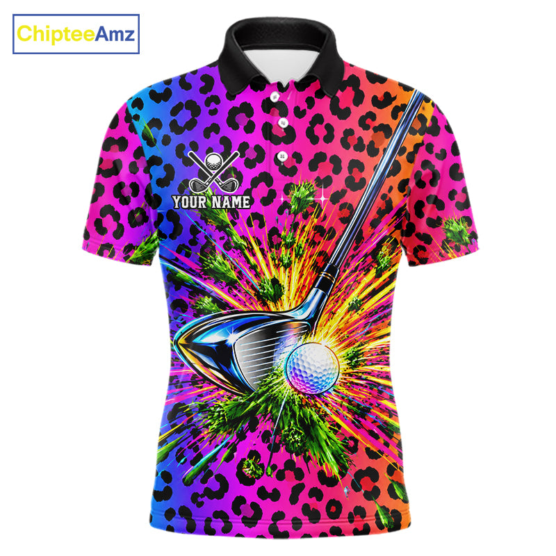 Personalized Rainbow Leopard Men Golf Polo Shirt Custom Colorful Golf Club Golf Team Jersey NYN5029
