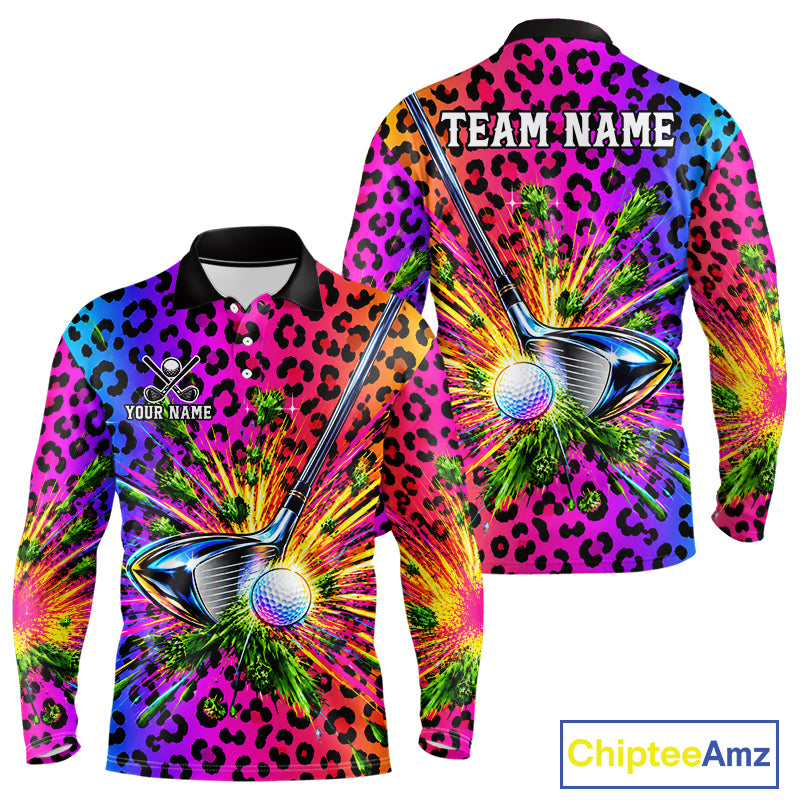 Personalized Rainbow Leopard Men Golf Polo Shirt Custom Colorful Golf Club Golf Team Jersey NYN5029