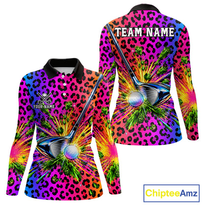 Personalized Rainbow Leopard Women Golf Polo Shirt Custom Colorful Golf Club Golf Team Jersey NYN5029