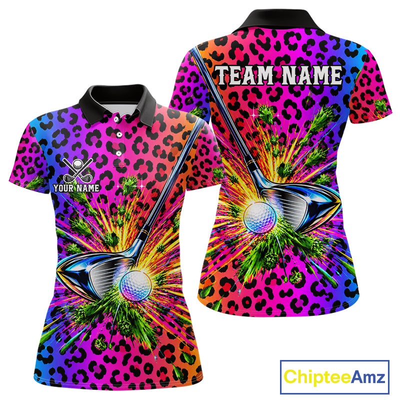 Personalized Rainbow Leopard Women Golf Polo Shirt Custom Colorful Golf Club Golf Team Jersey NYN5029
