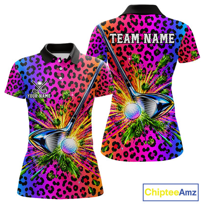 Personalized Rainbow Leopard Women Golf Polo Shirt Custom Colorful Golf Club Golf Team Jersey NYN5029