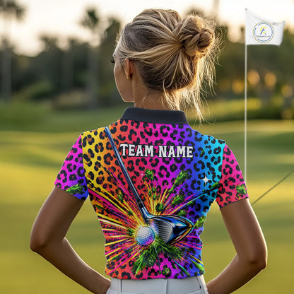 Personalized Rainbow Leopard Women Golf Polo Shirt Custom Colorful Golf Club Golf Team Jersey NYN5029