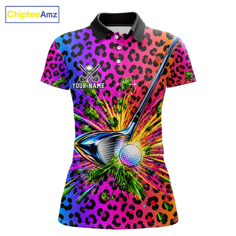 Personalized Rainbow Leopard Women Golf Polo Shirt Custom Colorful Golf Club Golf Team Jersey NYN5029