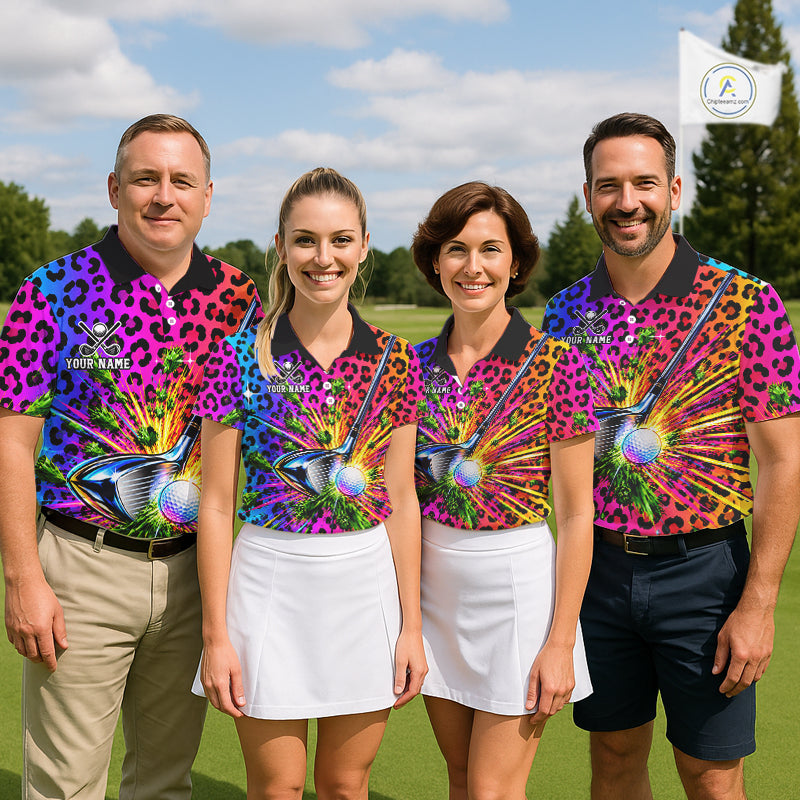 Personalized Rainbow Leopard Men Golf Polo Shirt Custom Colorful Golf Club Golf Team Jersey NYN5029
