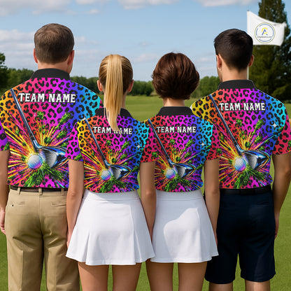 Personalized Rainbow Leopard Men Golf Polo Shirt Custom Colorful Golf Club Golf Team Jersey NYN5029