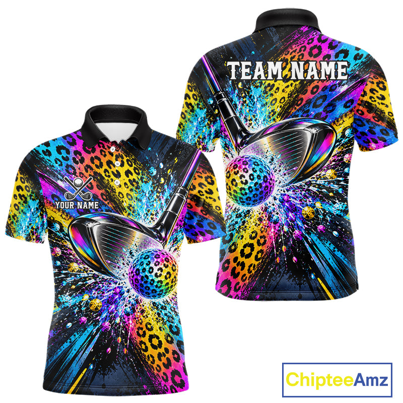 Grunge Rainbow Leopard Golf Polo Shirt For Men Custom Colorful Golf Team Apparel Gift NYN5030