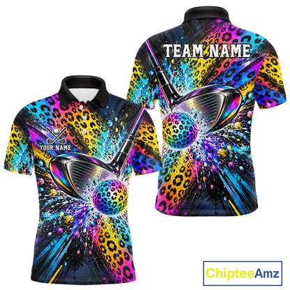 Grunge Rainbow Leopard Golf Polo Shirt For Men Custom Colorful Golf Team Apparel Gift NYN5030
