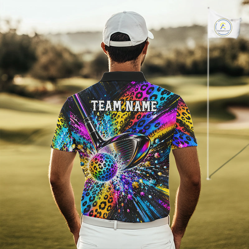 Grunge Rainbow Leopard Golf Polo Shirt For Men Custom Colorful Golf Team Apparel Gift NYN5030