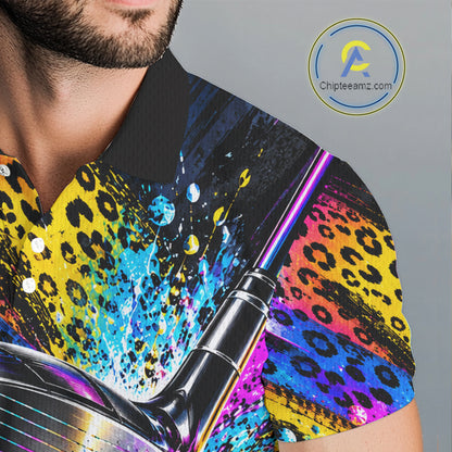 Grunge Rainbow Leopard Golf Polo Shirt For Men Custom Colorful Golf Team Apparel Gift NYN5030