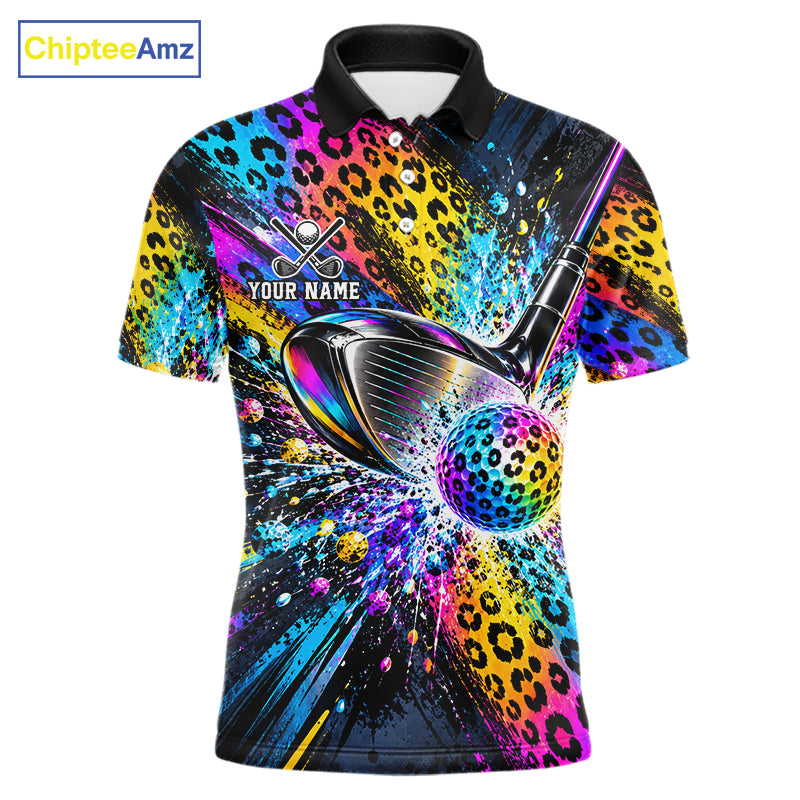 Grunge Rainbow Leopard Golf Polo Shirt For Men Custom Colorful Golf Team Apparel Gift NYN5030