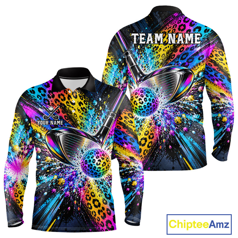 Grunge Rainbow Leopard Golf Polo Shirt For Men Custom Colorful Golf Team Apparel Gift NYN5030