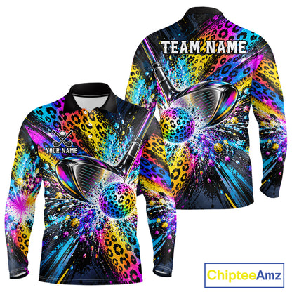 Grunge Rainbow Leopard Golf Polo Shirt For Men Custom Colorful Golf Team Apparel Gift NYN5030